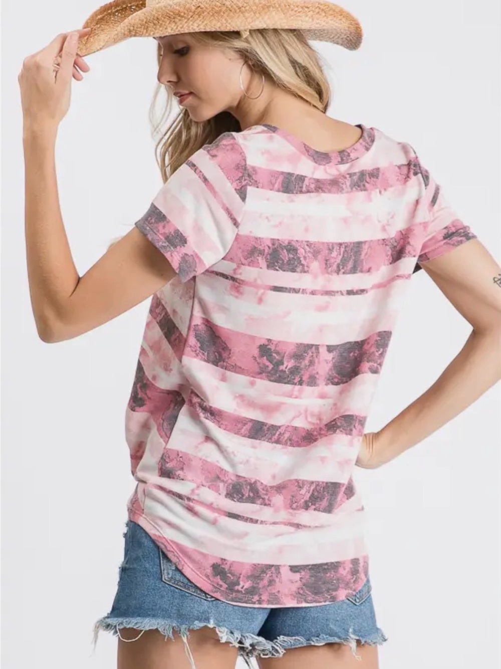 7th Ray Pink & White Striped Tie-Front Short Sleeve Tee - Picture 2 of 2